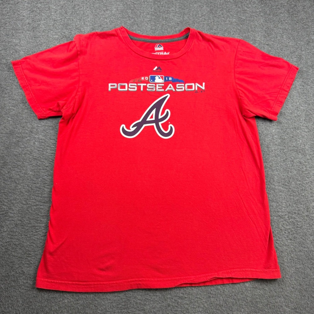 Majestic Atlanta Braves 2018 Postseason Red T-Shirt Men's Large MLB Baseball Tee